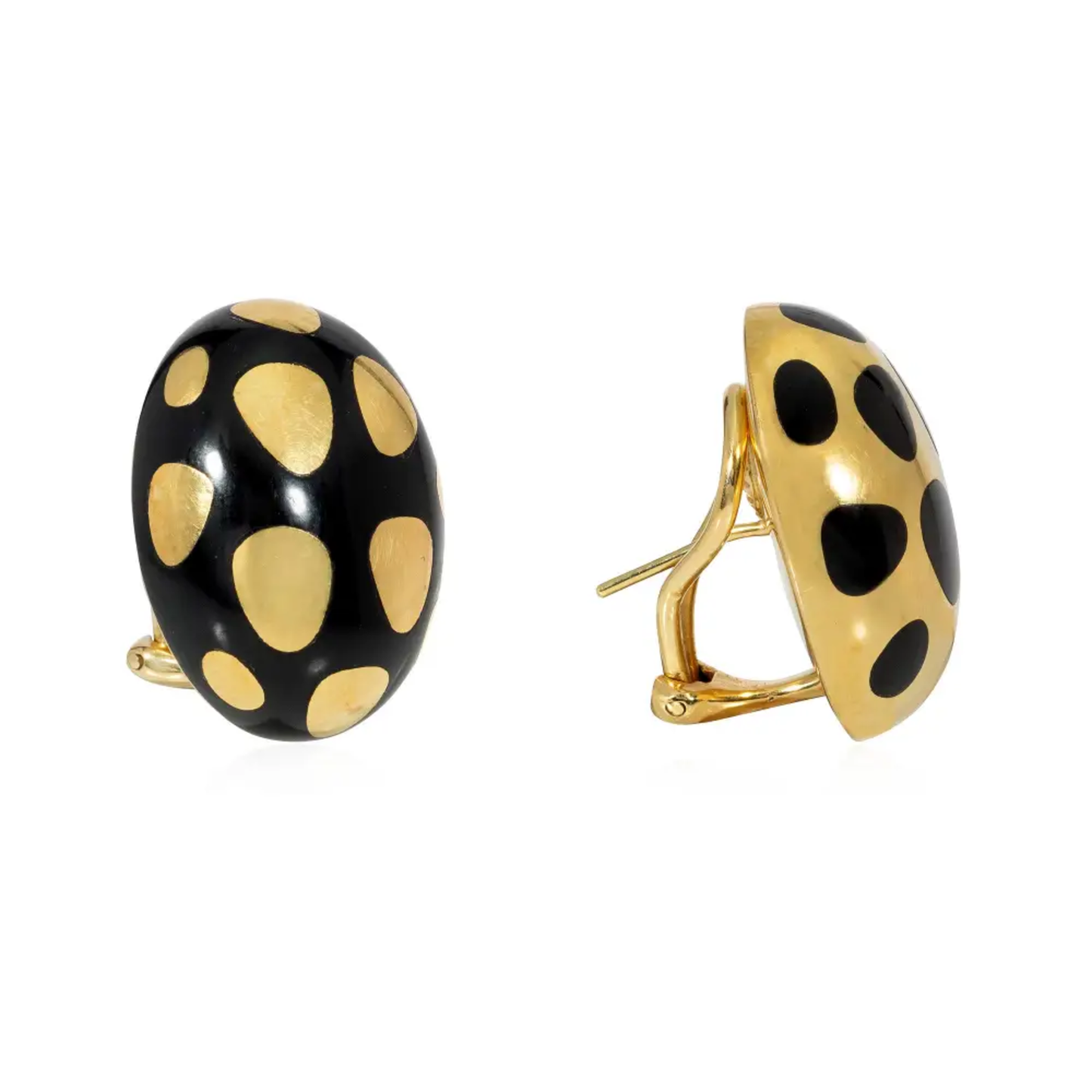 Tiffany & Co. 1970s 18KT Yellow Gold Onyx Earrings front and side