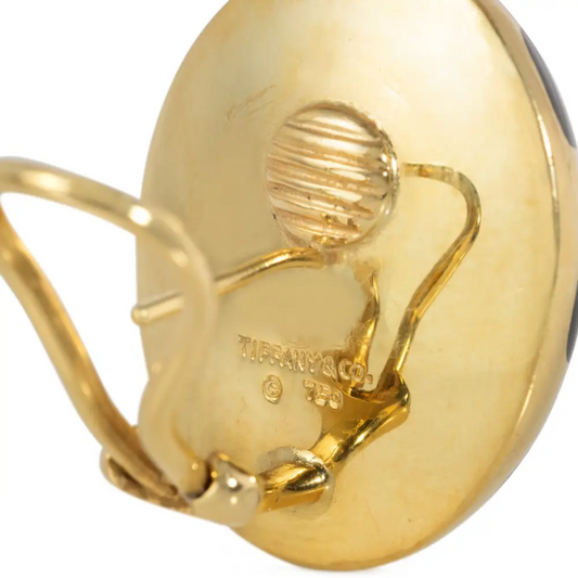 Tiffany & Co. 1970s 18KT Yellow Gold Onyx Earrings signature