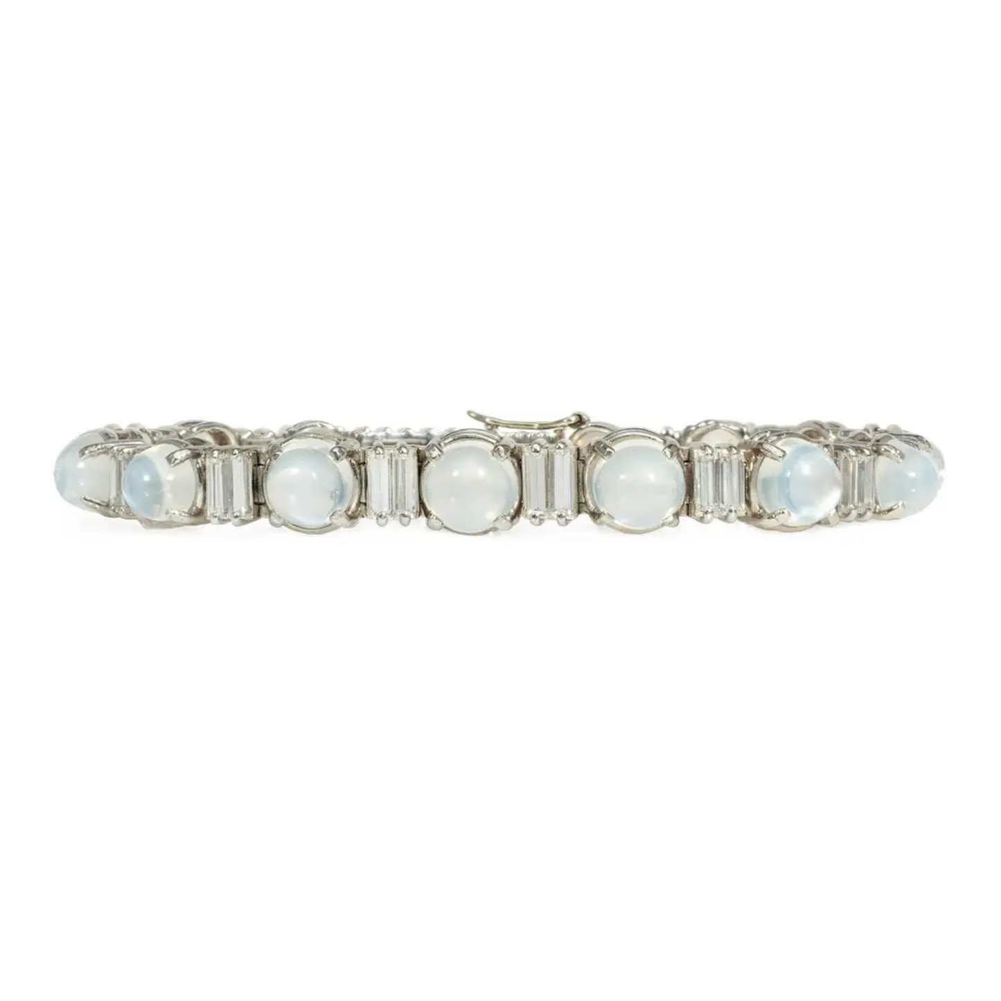 French Retro Platinum Moonstone & Diamond Bracelet front