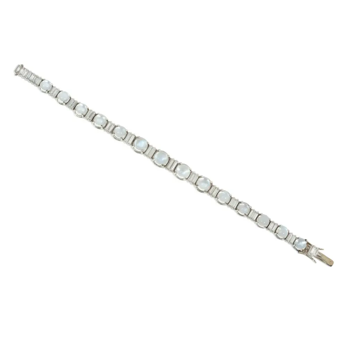 French Retro Platinum Moonstone & Diamond Bracelet front