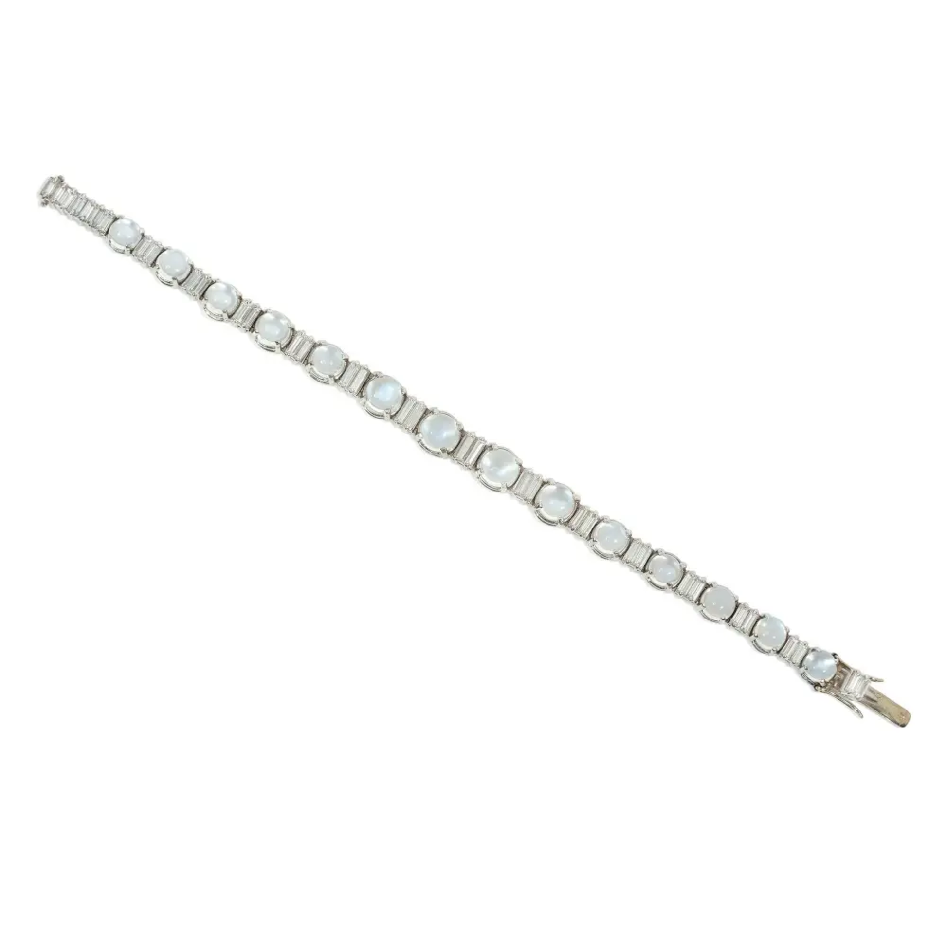 French Retro Platinum Moonstone & Diamond Bracelet front