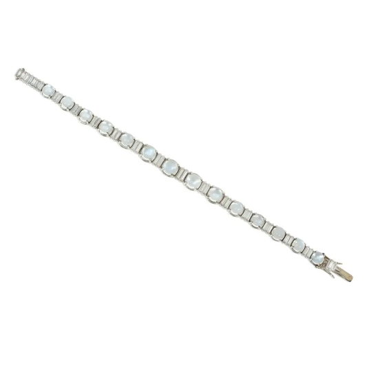 French Retro Platinum Moonstone & Diamond Bracelet front