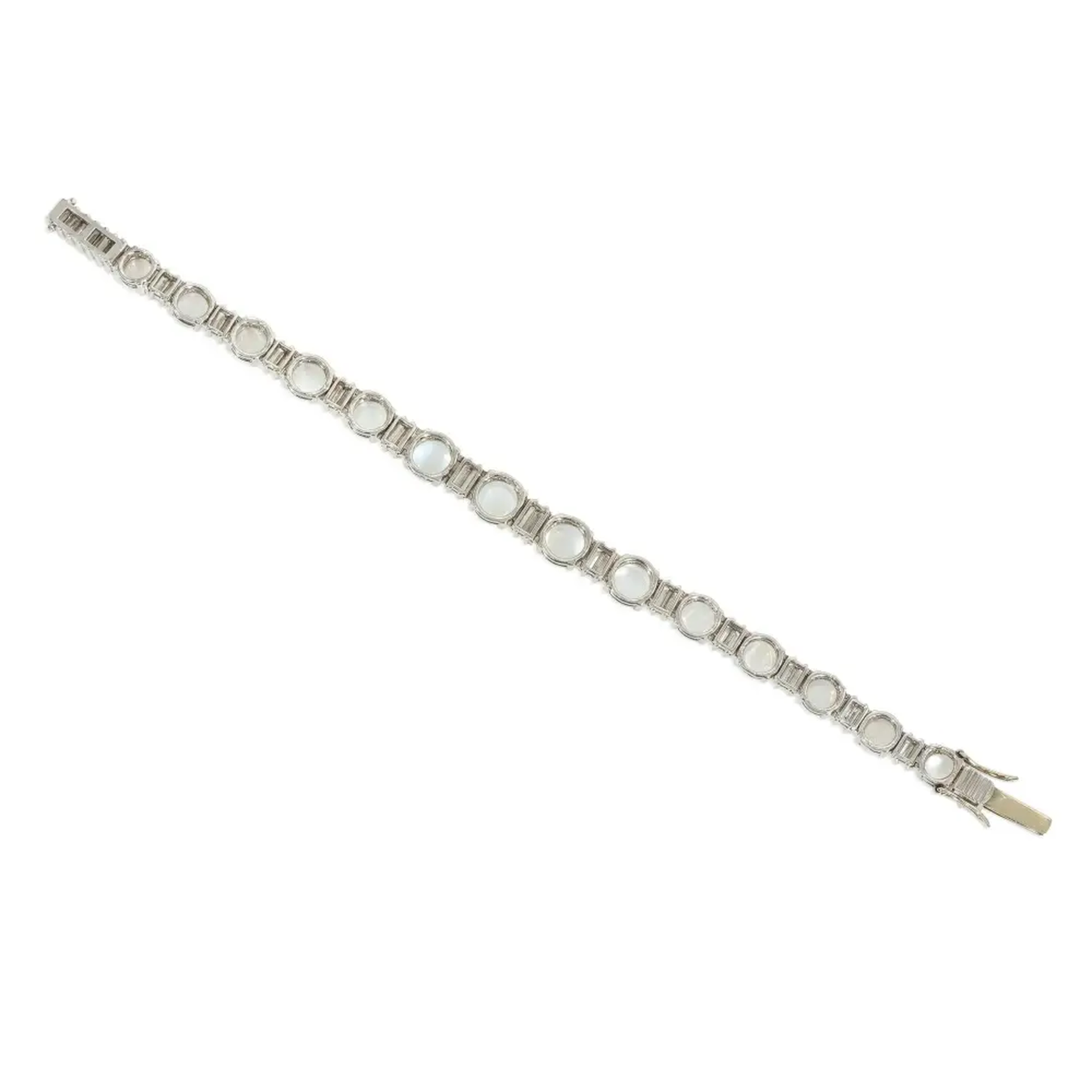French Retro Platinum Moonstone & Diamond Bracelet back