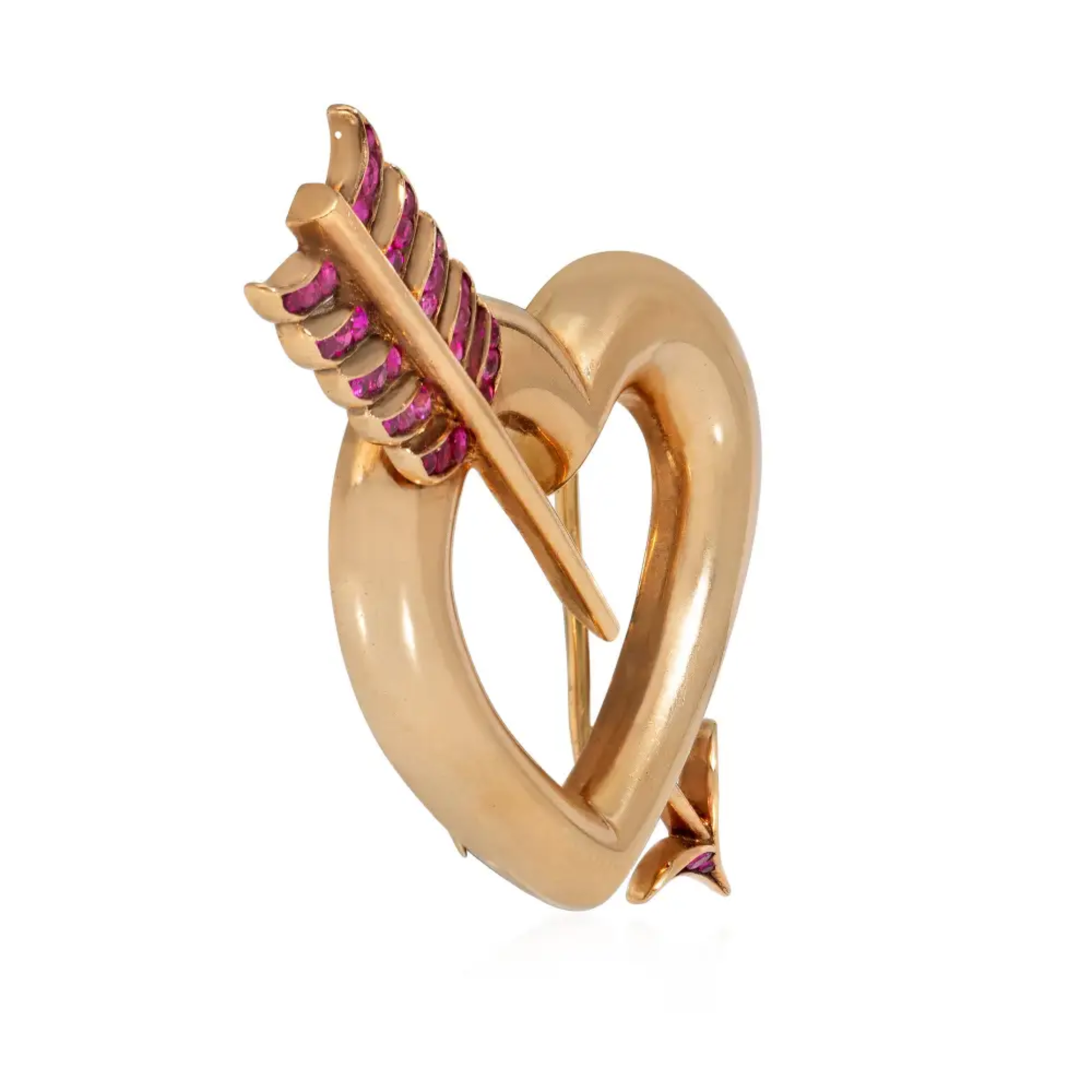 Cartier Retro 15KT Yellow Gold Ruby Heart Brooch side