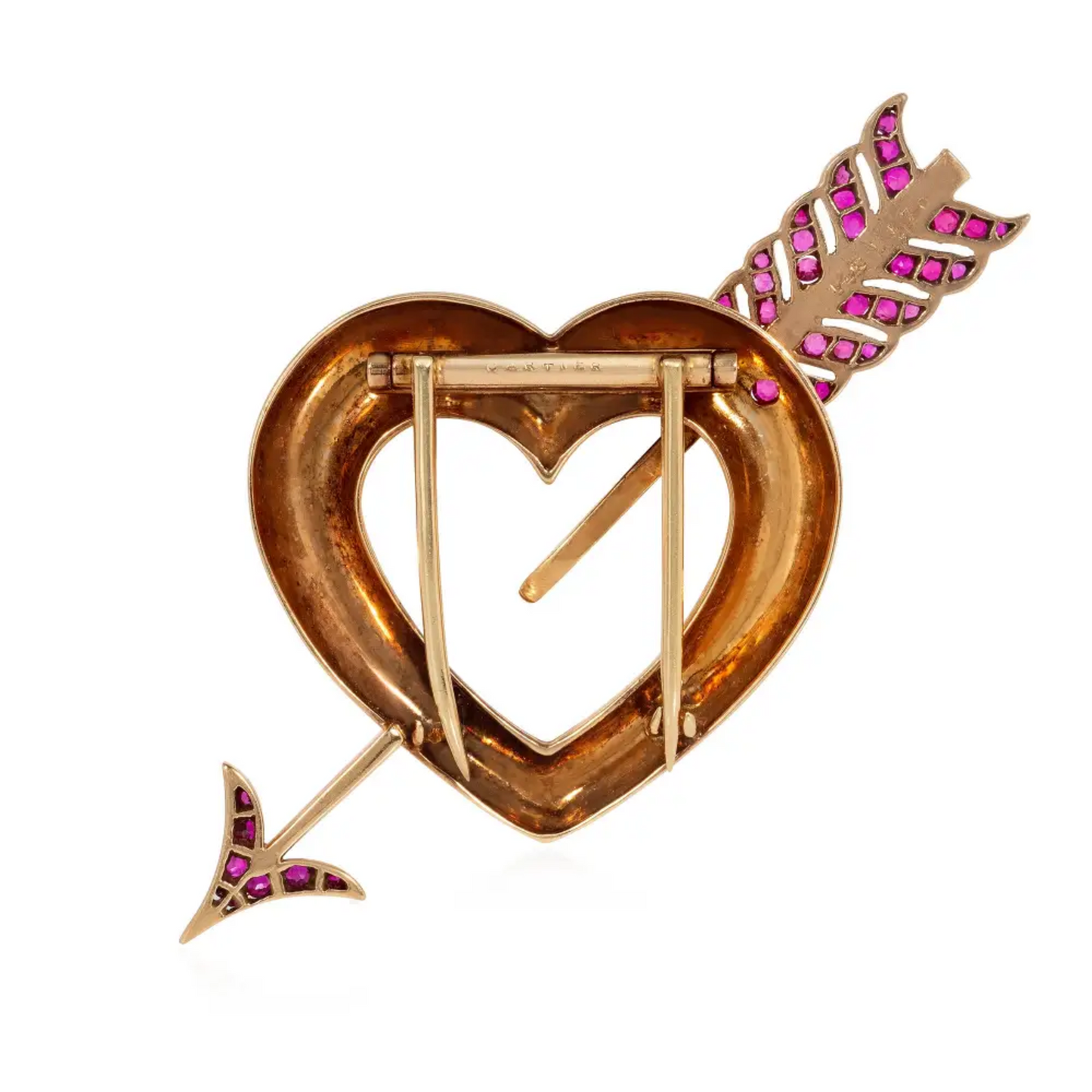 Cartier Retro 15KT Yellow Gold Ruby Heart Brooch back