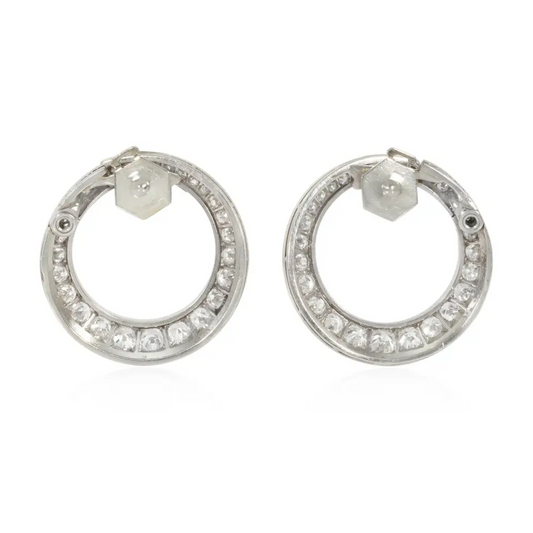 French Art Deco Platinum & 18KT Yellow Gold Diamond Earrings back