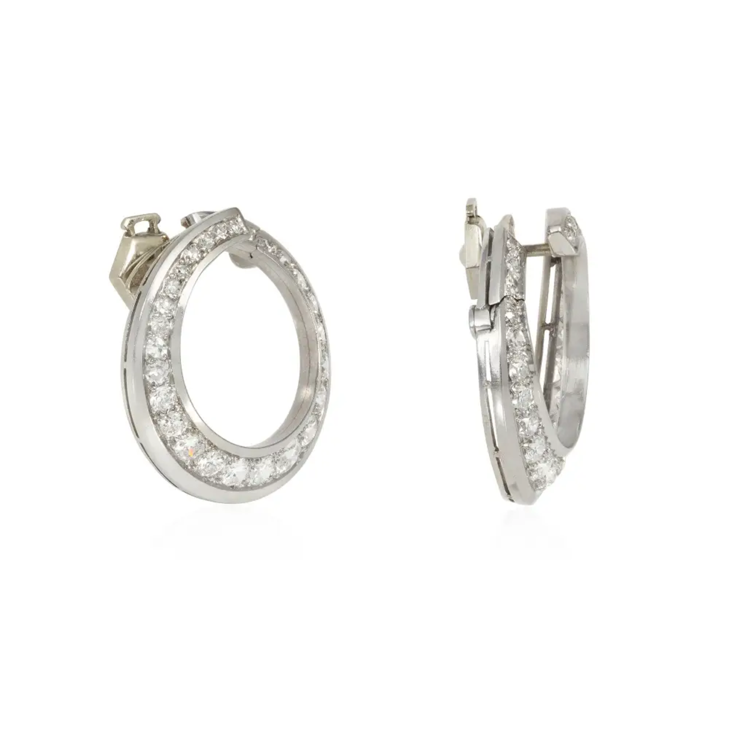 French Art Deco Platinum & 18KT Yellow Gold Diamond Earrings side