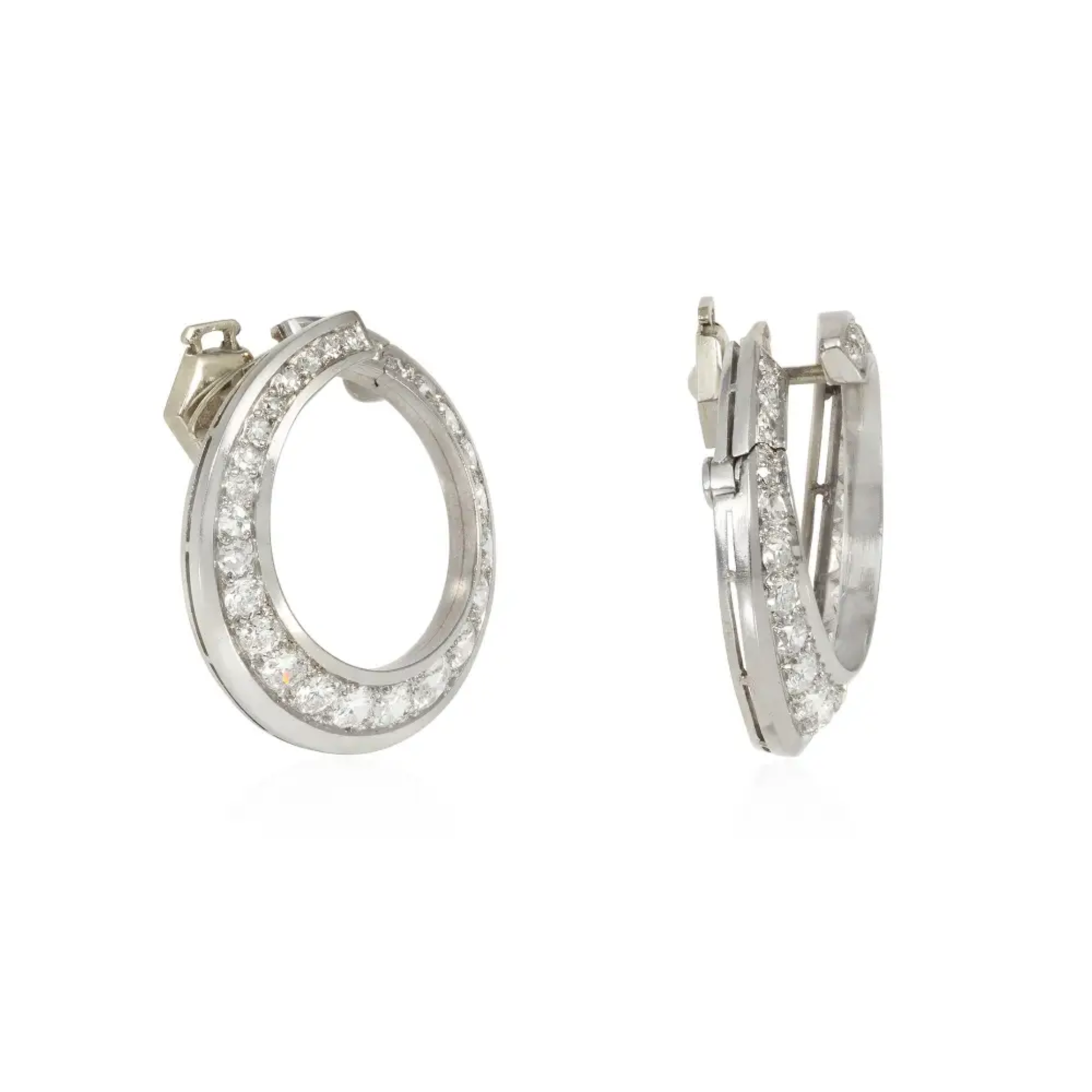 French Art Deco Platinum & 18KT Yellow Gold Diamond Earrings side