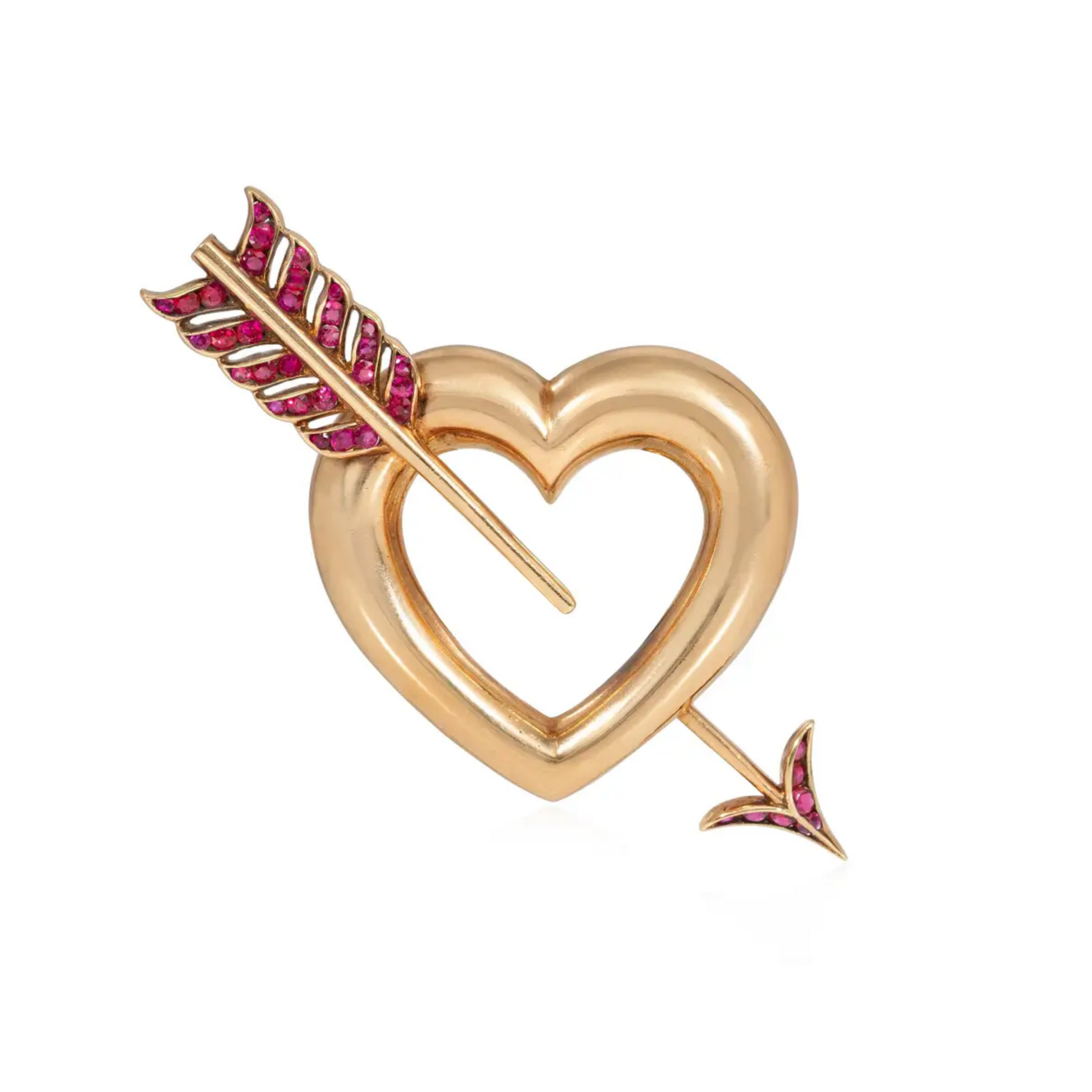 Cartier Retro 15KT Yellow Gold Ruby Heart Brooch front