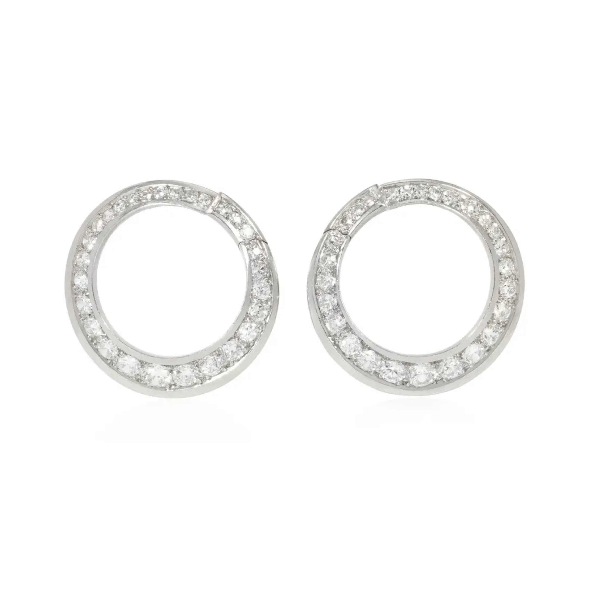 French Art Deco Platinum & 18KT Yellow Gold Diamond Earrings front