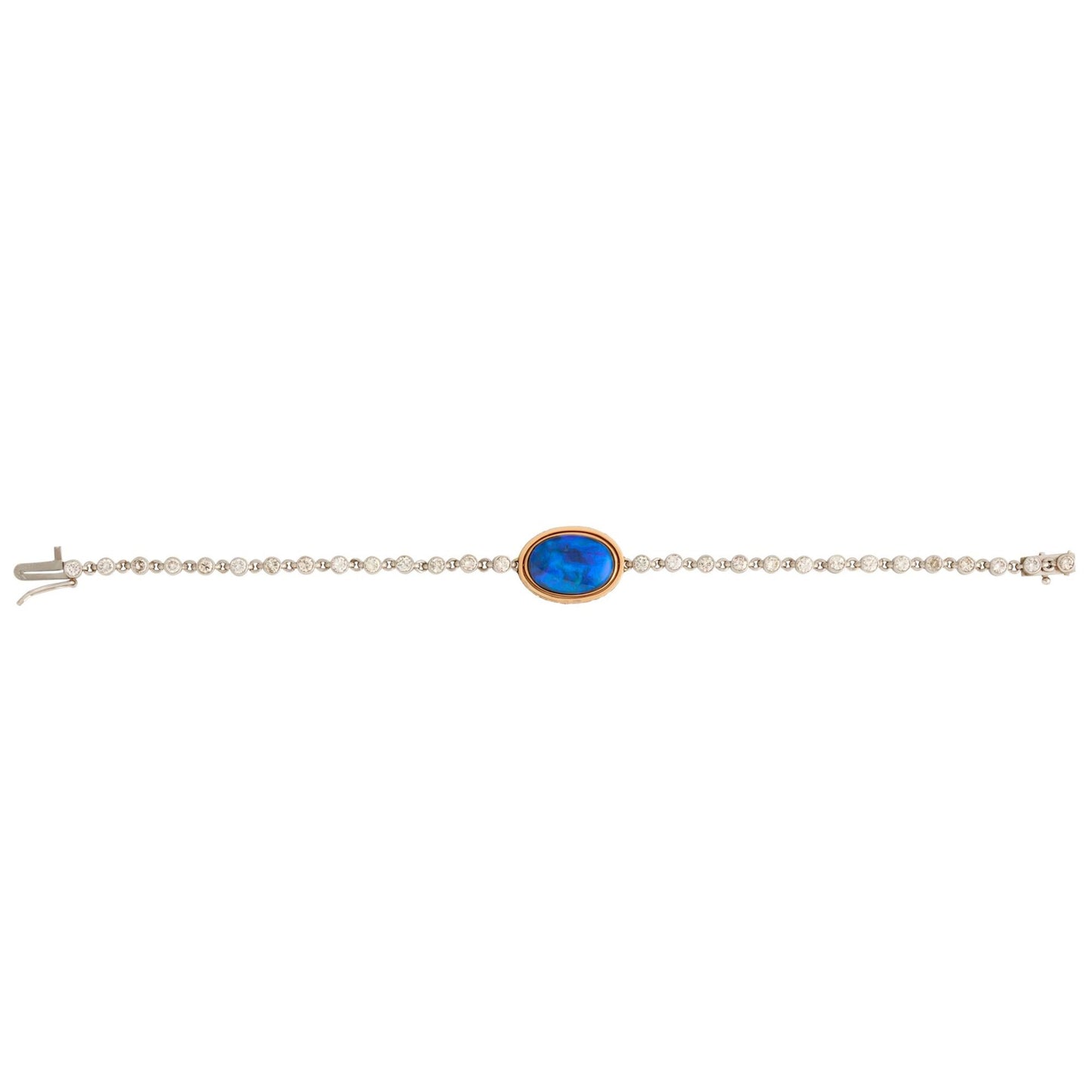 Contemporary Platinum & 18KT Yellow Gold Opal, Diamond & Enamel Lover's Eye Bracelet front