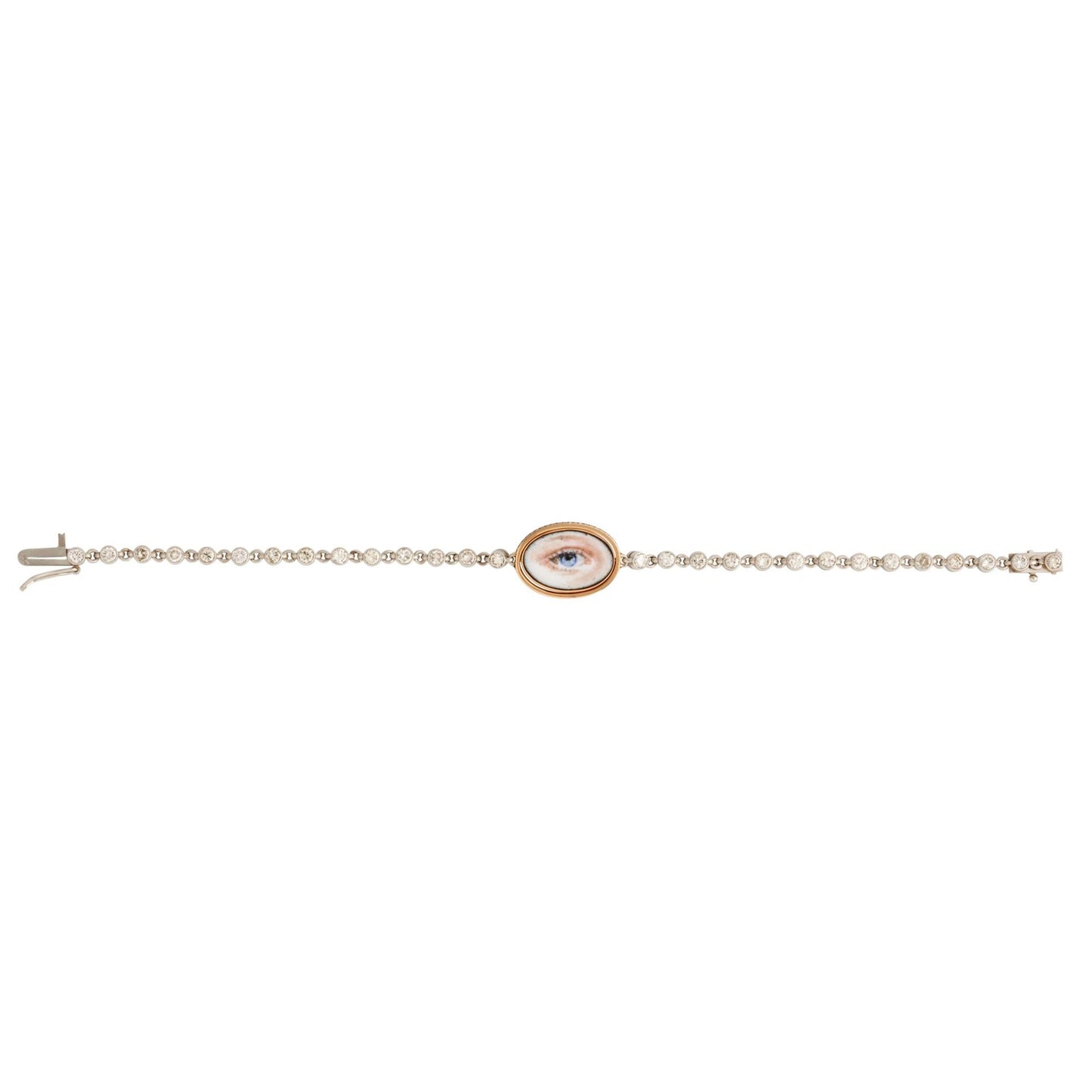 Contemporary Platinum & 18KT Yellow Gold Opal, Diamond & Enamel Lover's Eye Bracelet back