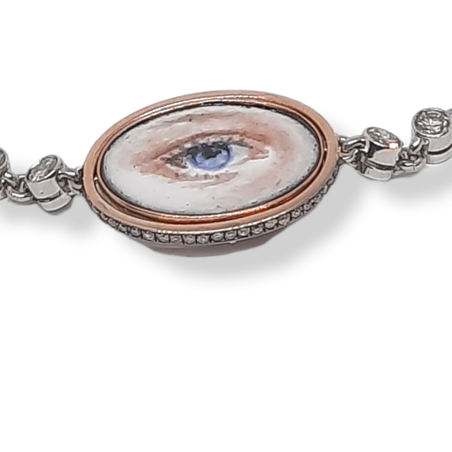 Contemporary Platinum & 18KT Yellow Gold Opal, Diamond & Enamel Lover's Eye Bracelet back
