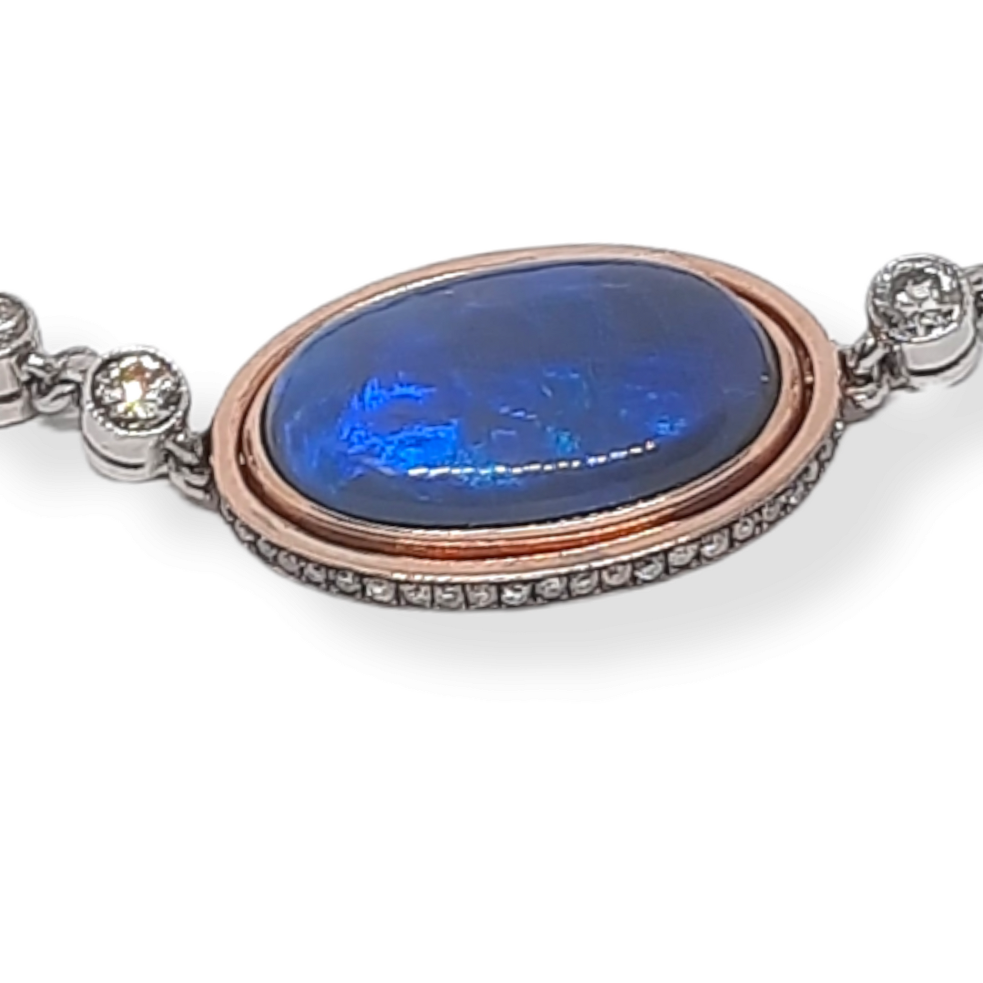 Contemporary Platinum & 18KT Yellow Gold Opal, Diamond & Enamel Lover's Eye Bracelet front