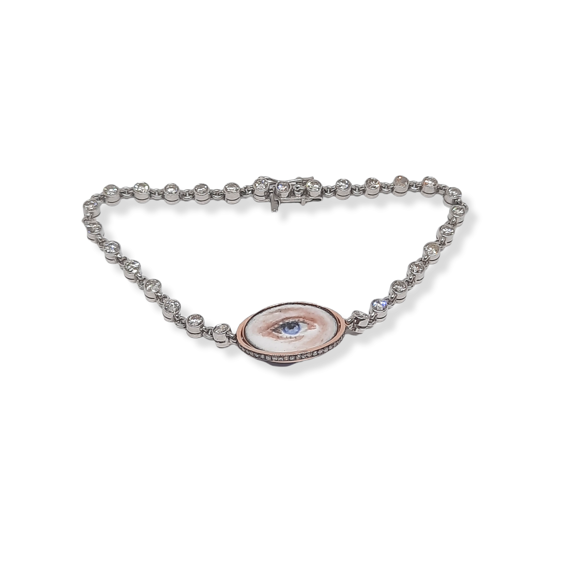 Contemporary Platinum & 18KT Yellow Gold Opal, Diamond & Enamel Lover's Eye Bracelet back