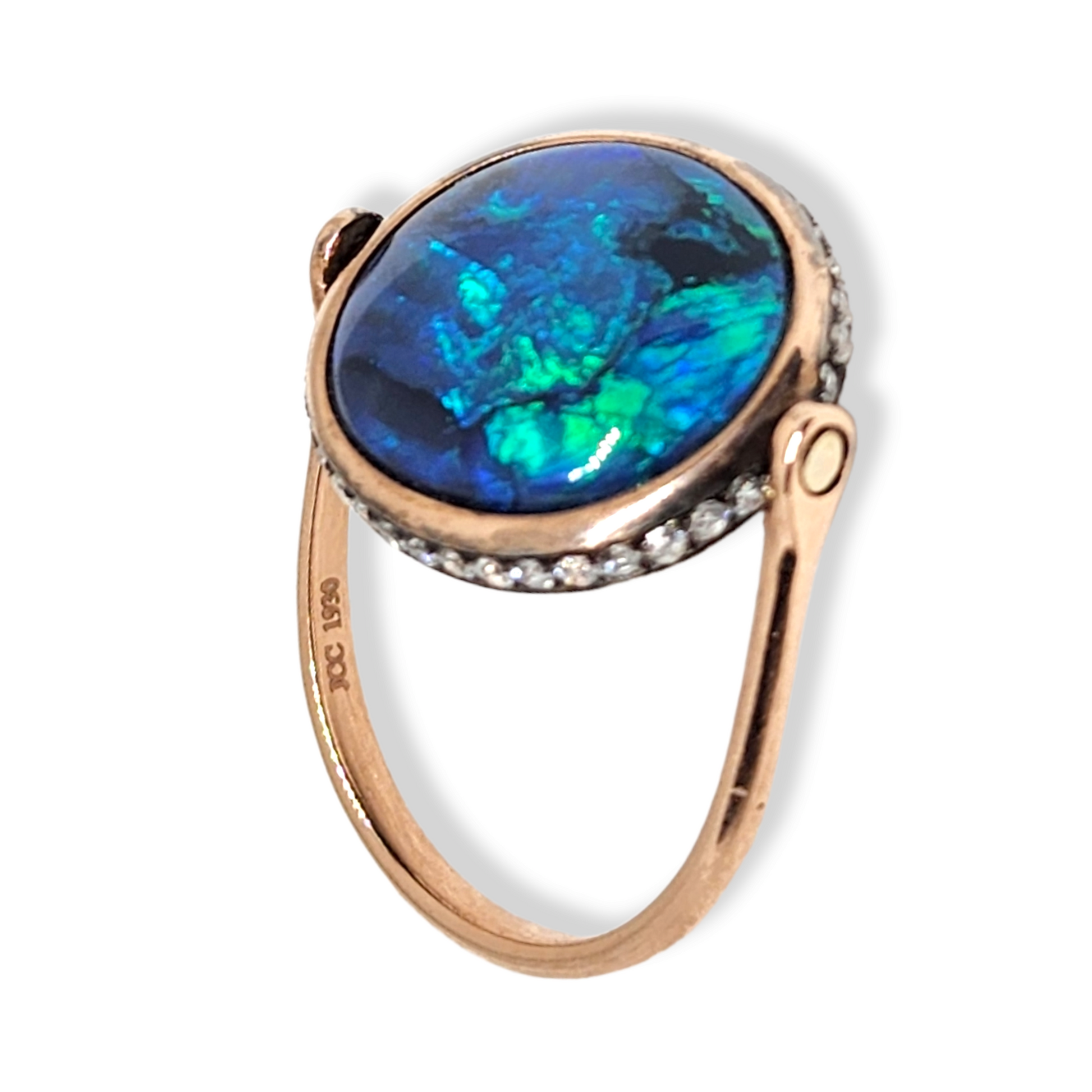 Contemporary 18KT Rose Gold Opal & Diamond Lover's Eye Ring front