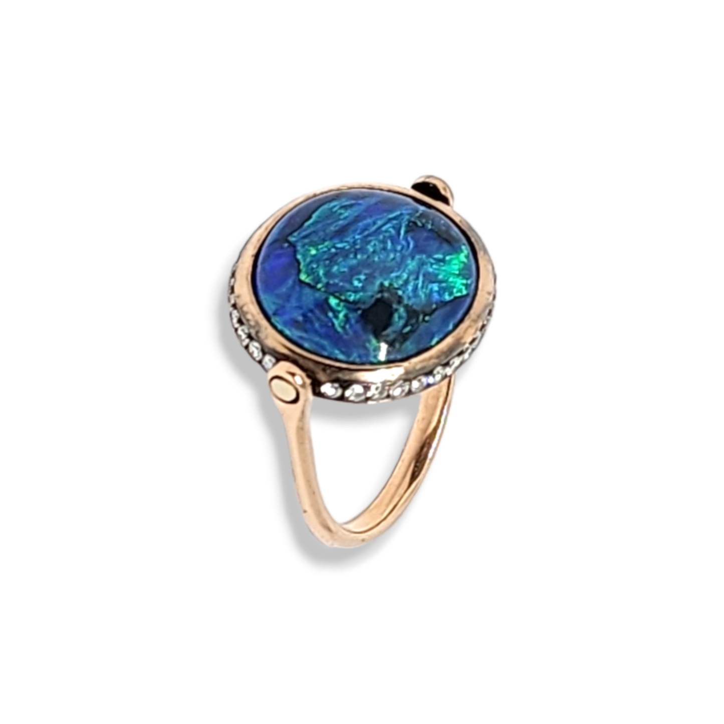 Contemporary 18KT Rose Gold Opal & Diamond Lover's Eye Ring front