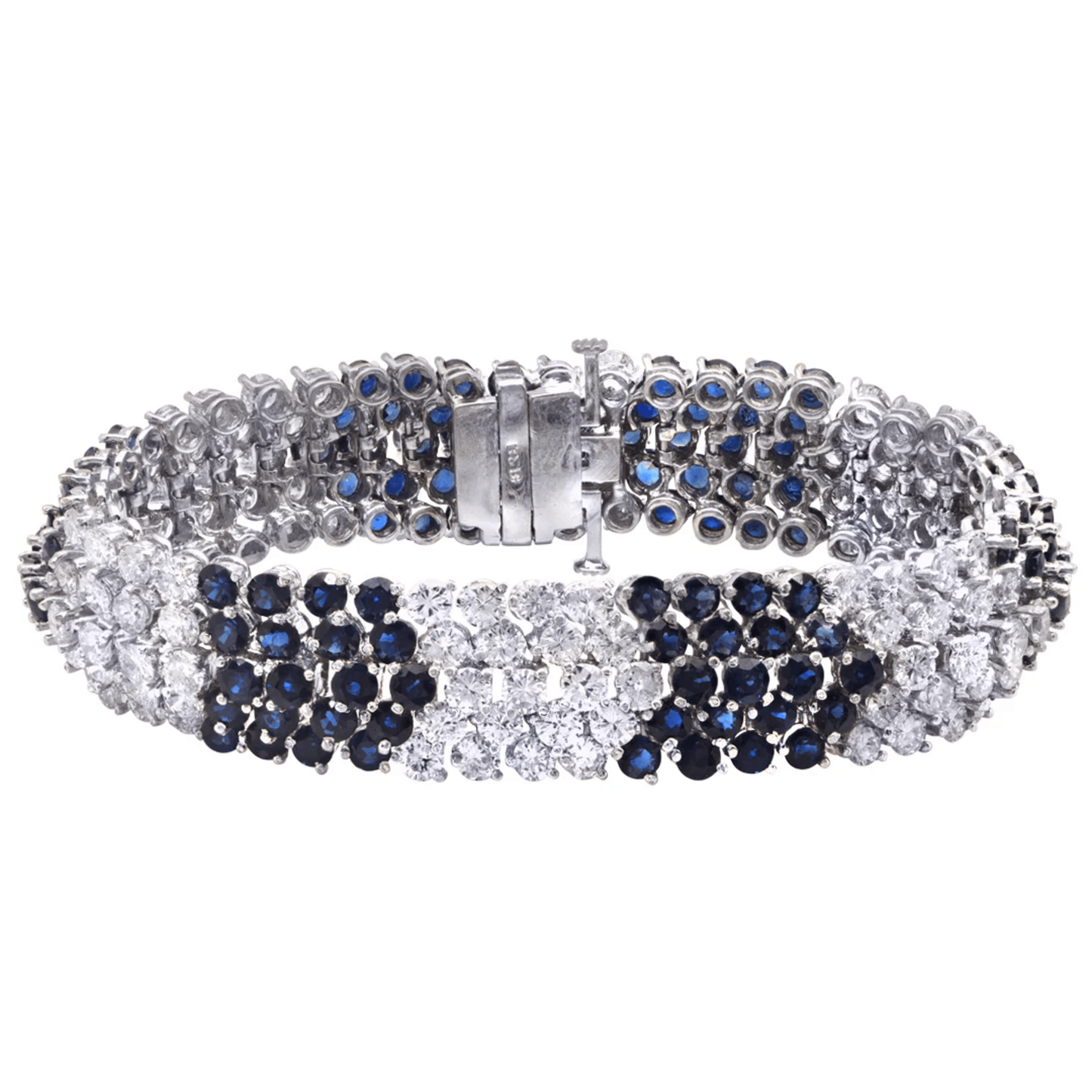 Post-1980s Platinum Sapphire & Diamond Bracelet front