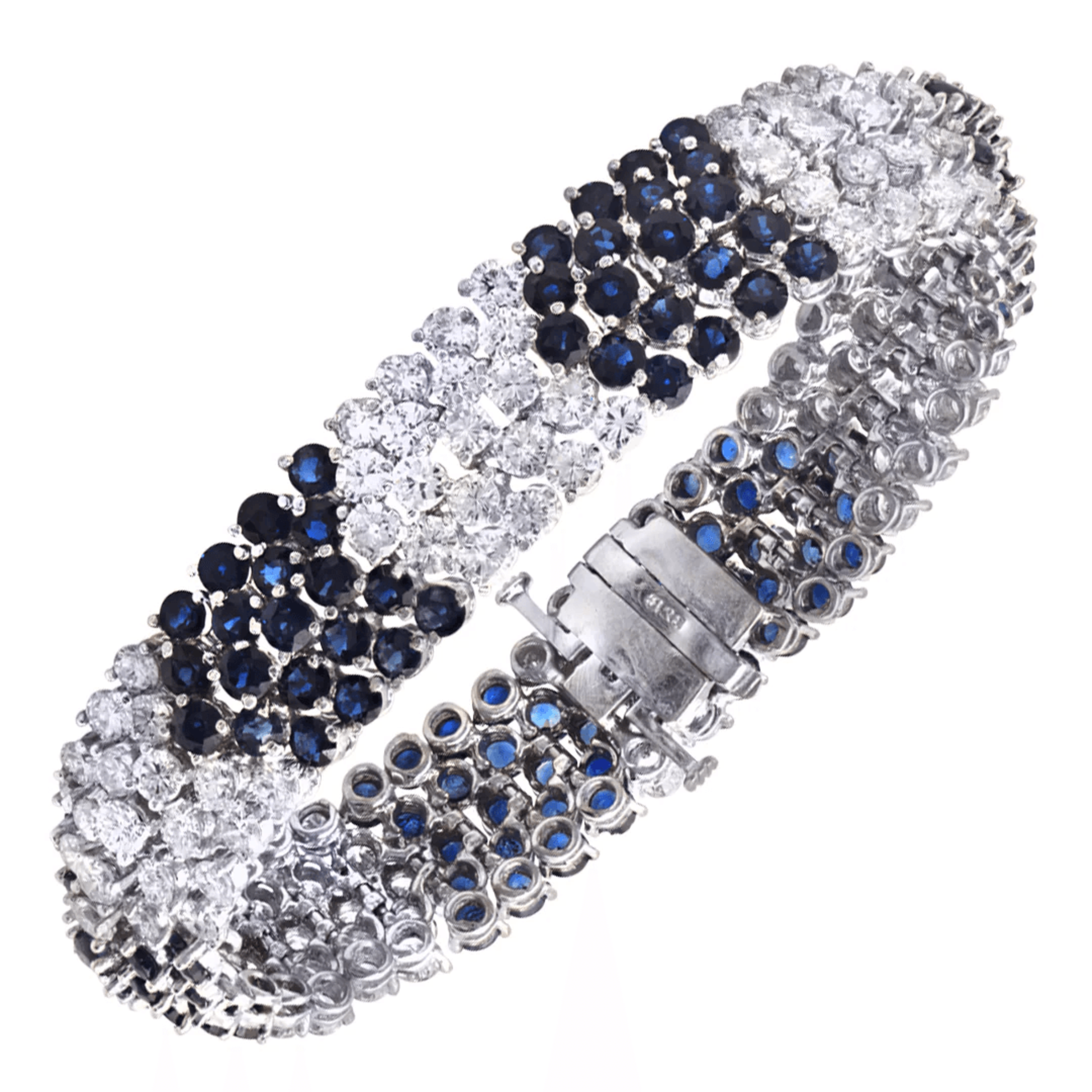 Post-1980s Platinum Sapphire & Diamond Bracelet front