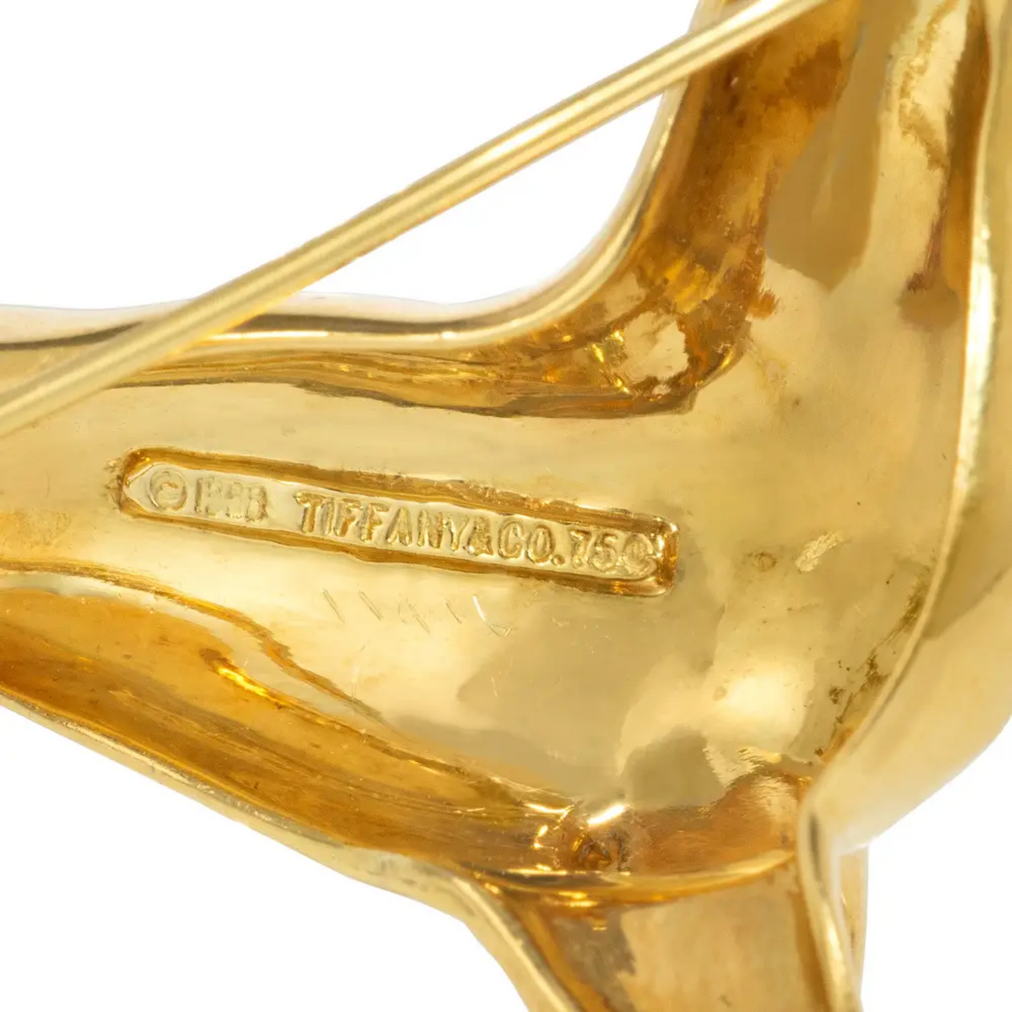 Tiffany & Co. 1980s 18KT Yellow Gold Diamond Seal Brooch signature