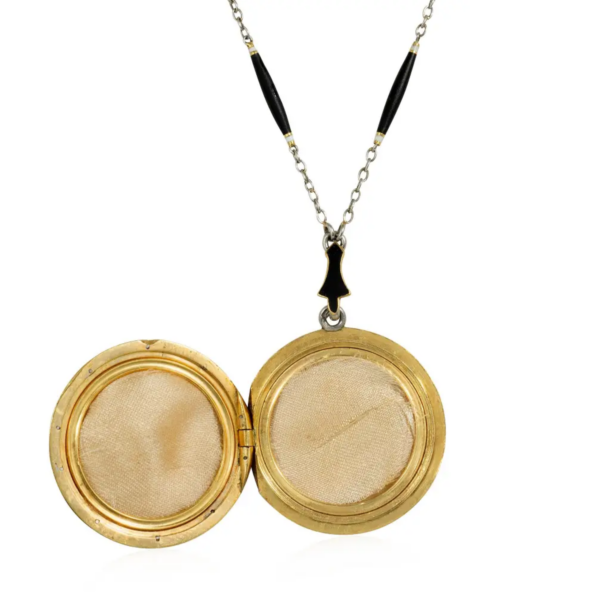 Edwardian Platinum & 18KT Yellow Gold Enamel & Diamond Locket Necklace open