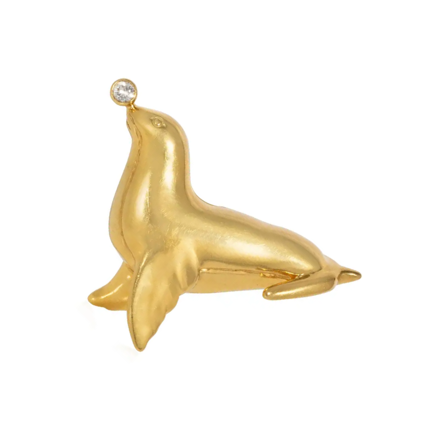 Tiffany & Co. 1980s 18KT Yellow Gold Diamond Seal Brooch front