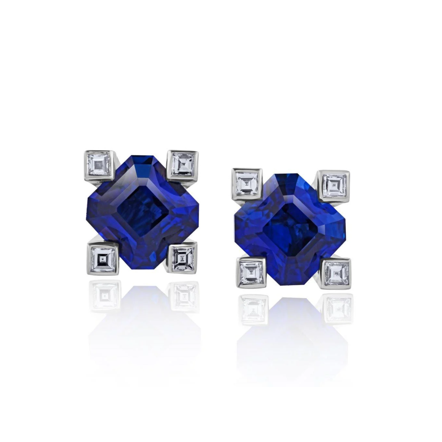 Contemporary Platinum Sapphire & Diamond Earrings
 front
