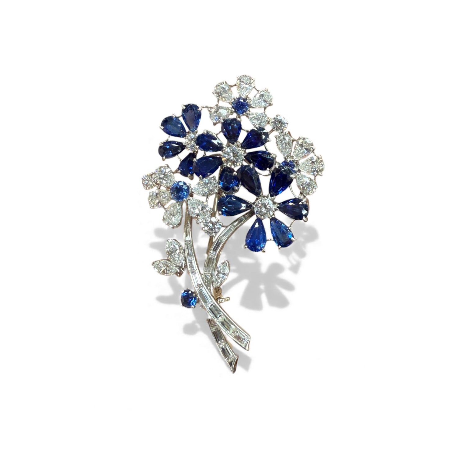 Oscar Heyman Bros. 1950s Platinum Sapphire & Diamond Brooch front