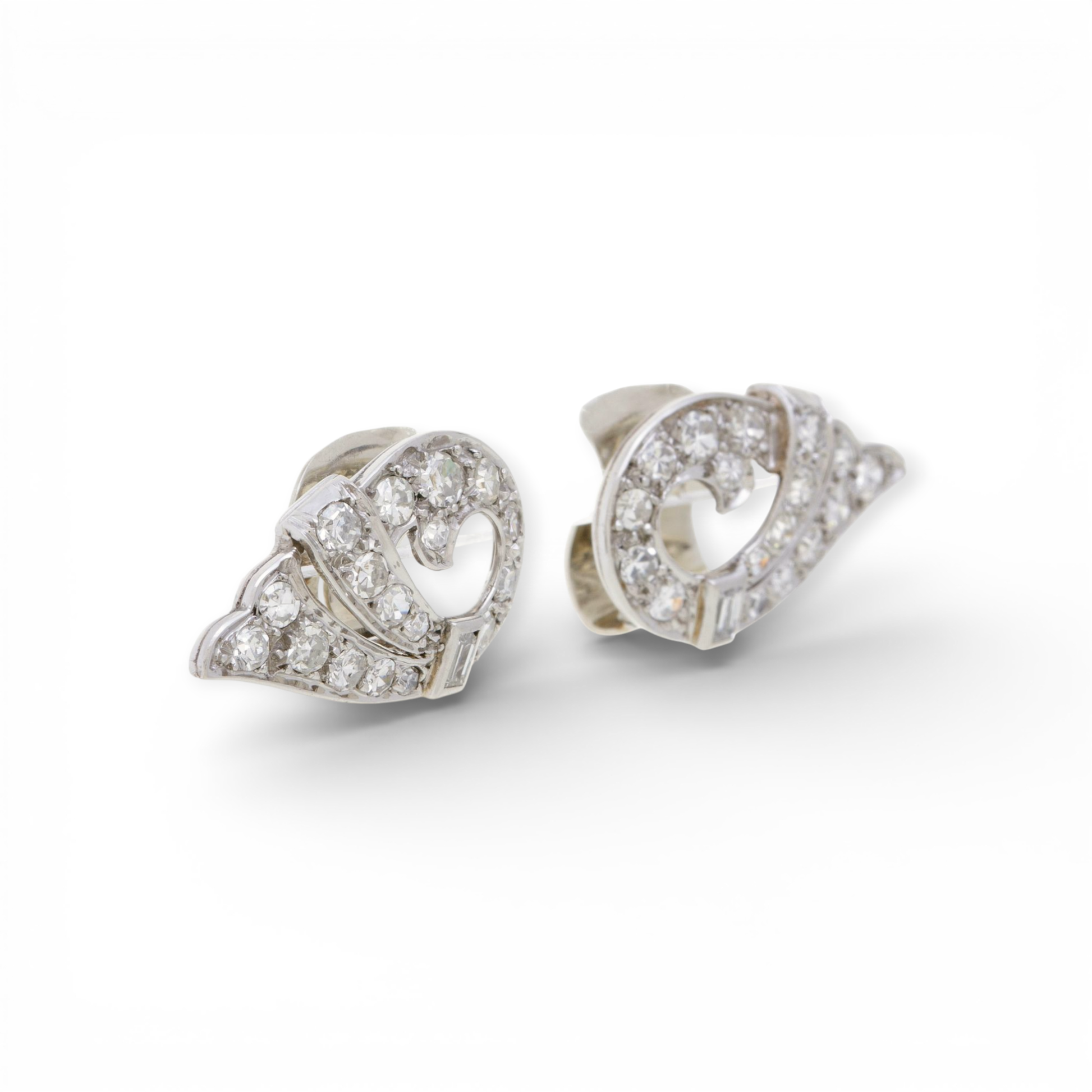 French Art Deco Platinum & 18KT White Gold Diamond Earrings side