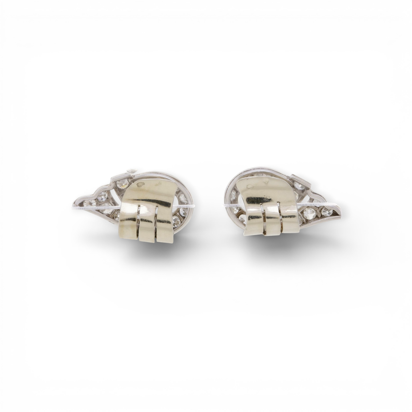 French Art Deco Platinum & 18KT White Gold Diamond Earrings back