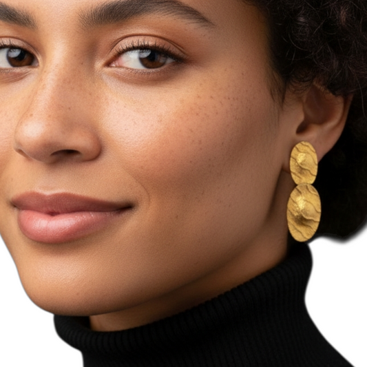 Mapamenos Natepas Greece 1980s 18KT Yellow Gold Earrings on ear