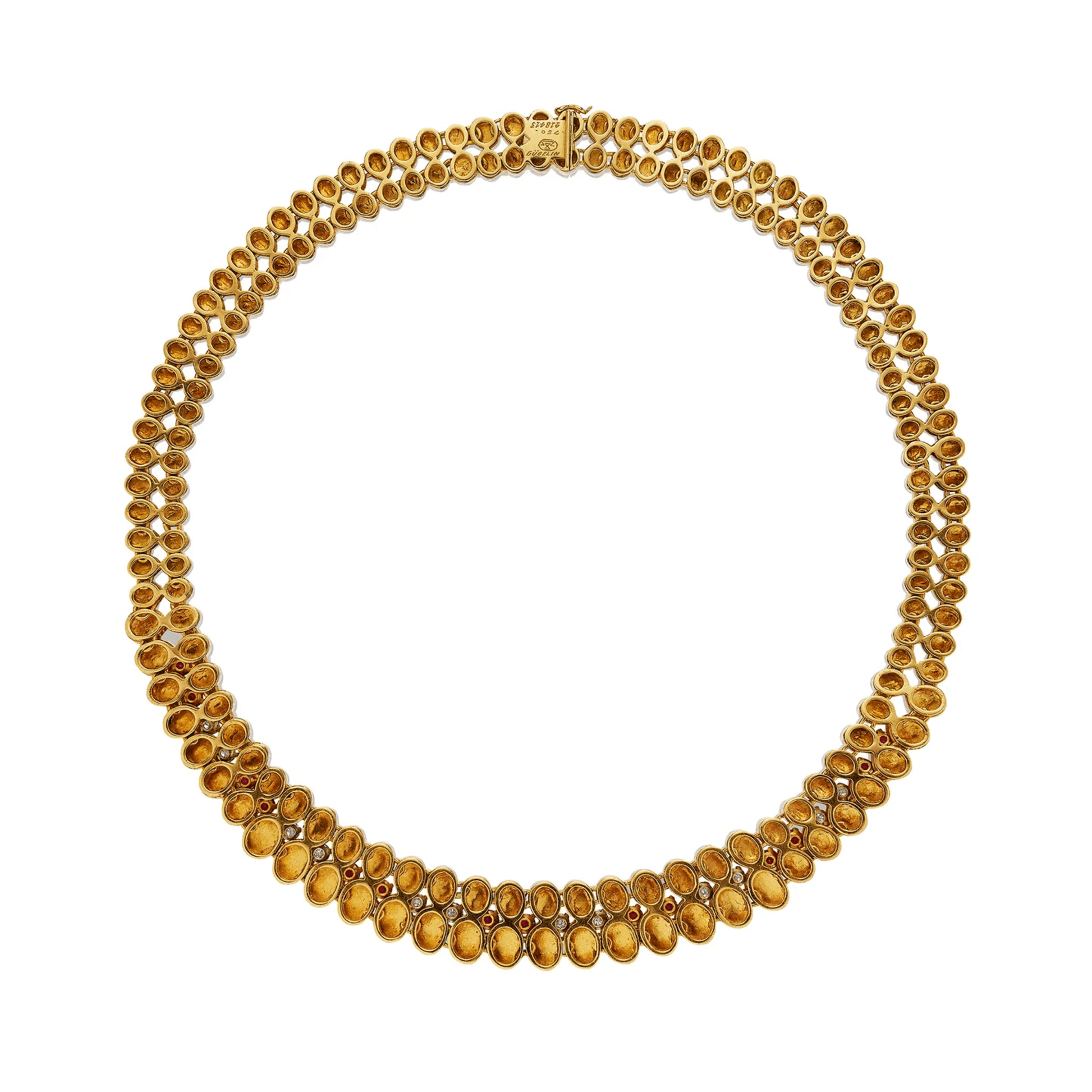 Gubelin and Péry et Fils 1960s 18KT Yellow Gold Diamond & Ruby Set necklace back