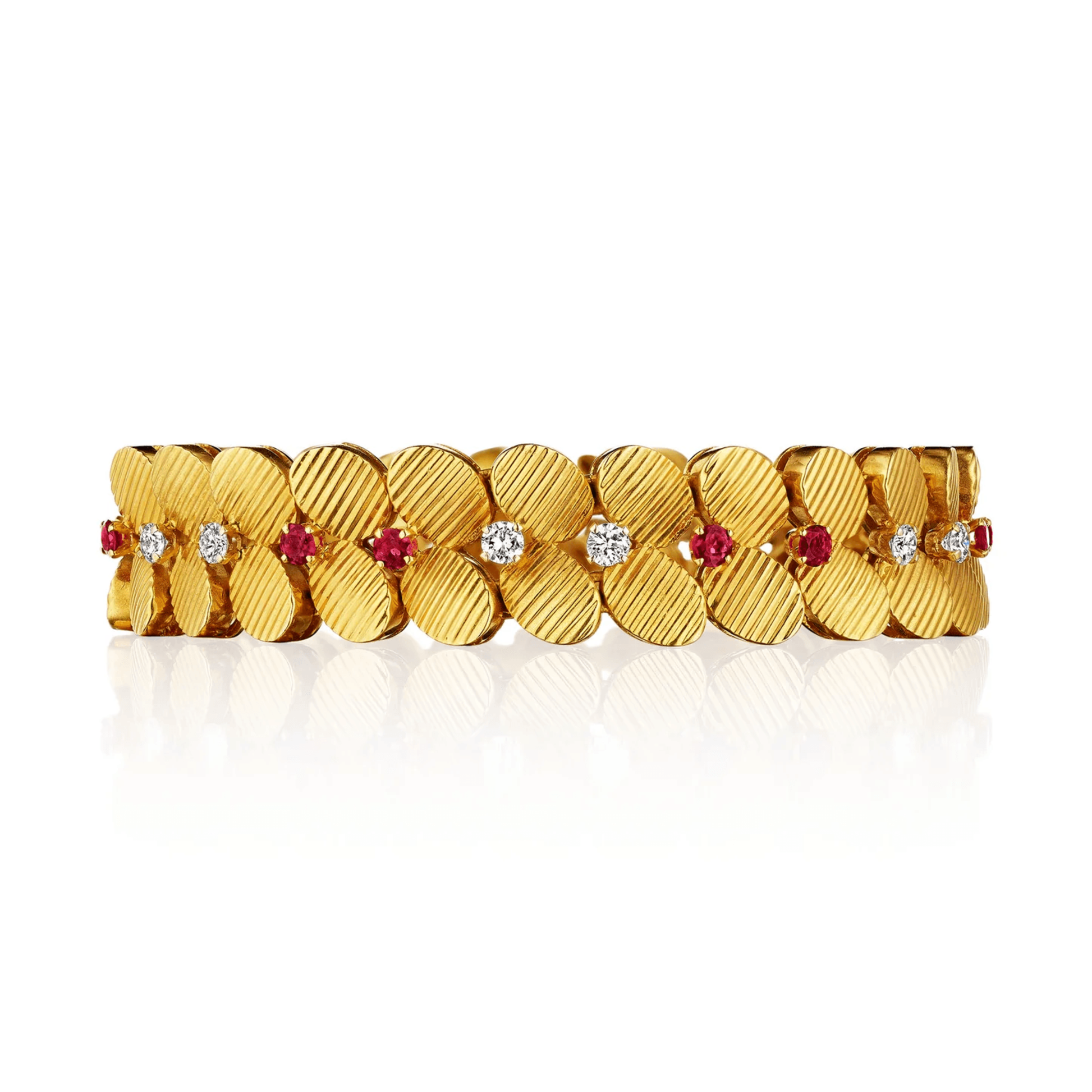 Gubelin and Péry et Fils 1960s 18KT Yellow Gold Diamond & Ruby Set bracelet