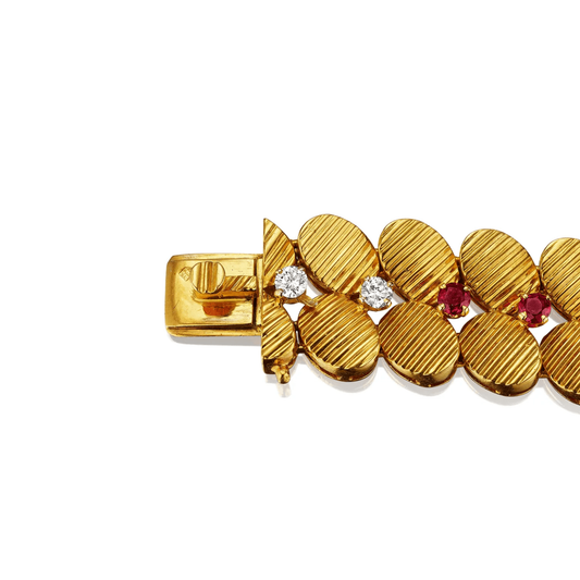 Gubelin and Péry et Fils 1960s 18KT Yellow Gold Diamond & Ruby Set bracelet clasp