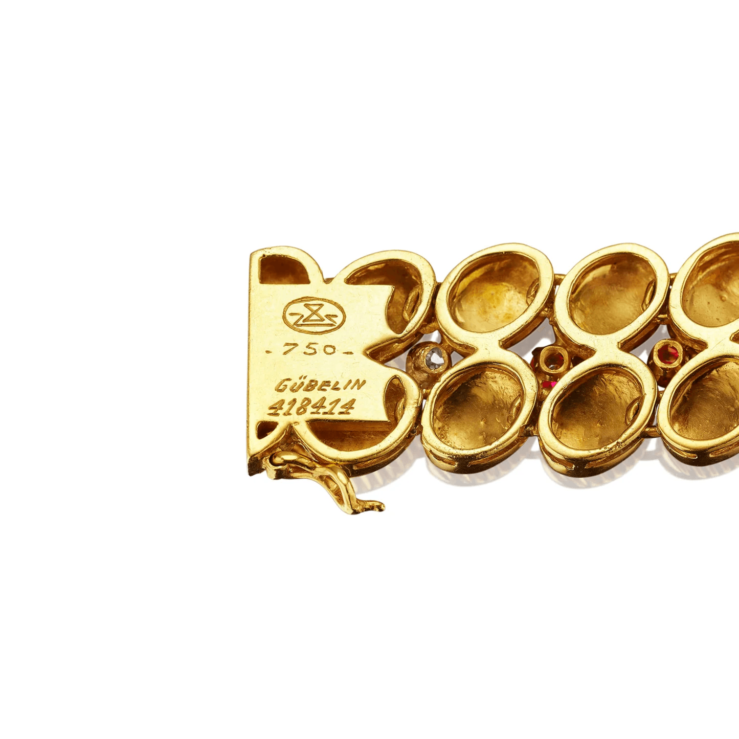 Gubelin and Péry et Fils 1960s 18KT Yellow Gold Diamond & Ruby Set signature