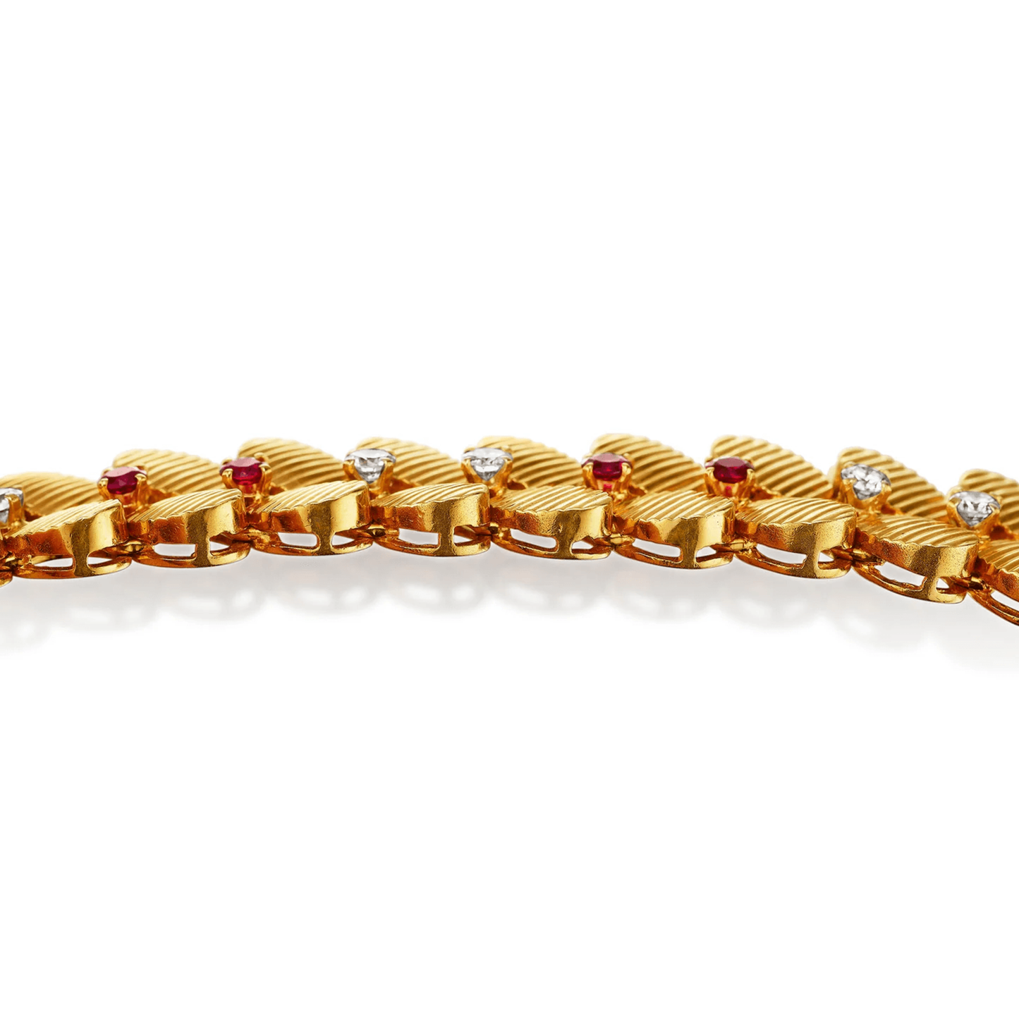 Gubelin and Péry et Fils 1960s 18KT Yellow Gold Diamond & Ruby Set bracelet side