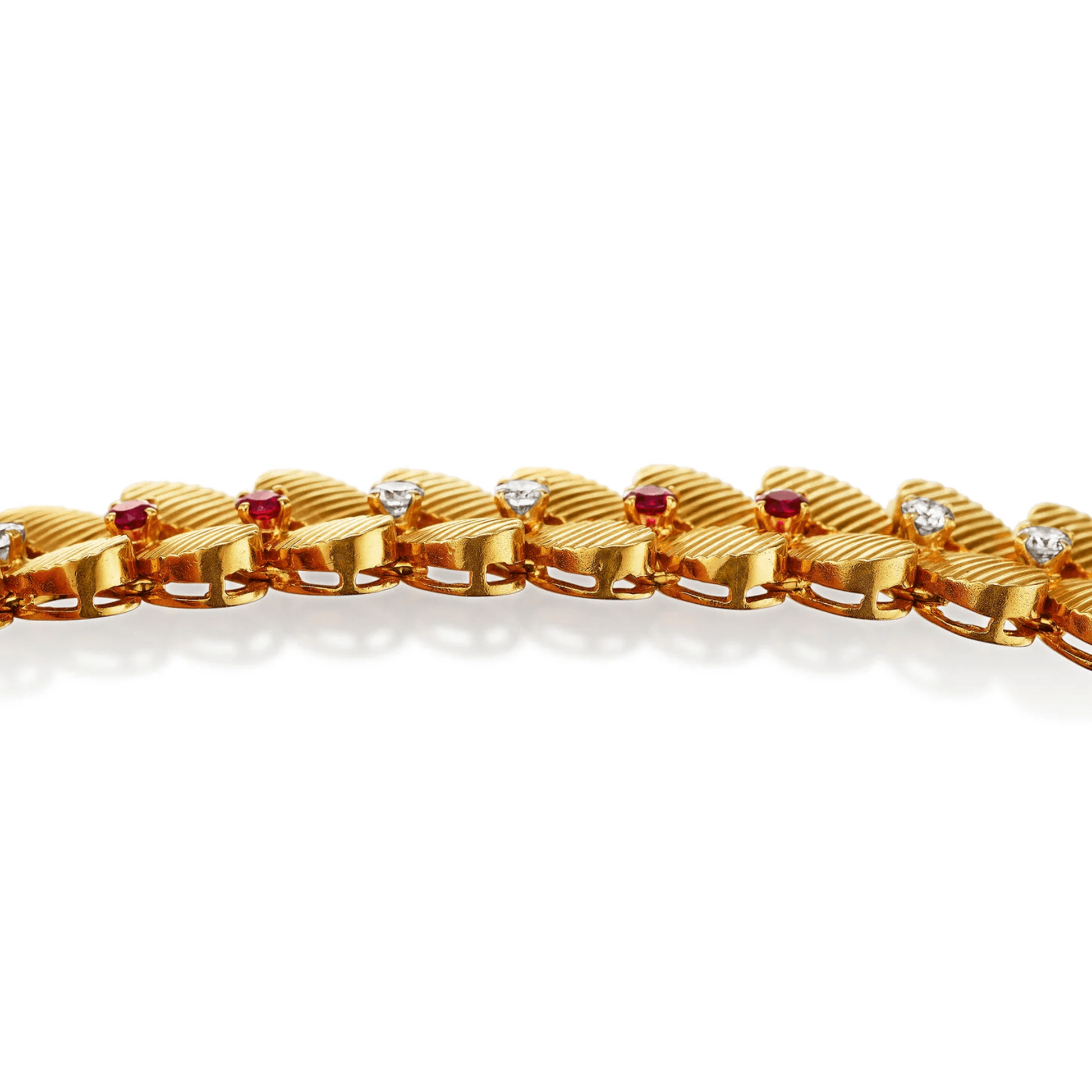Gubelin and Péry et Fils 1960s 18KT Yellow Gold Diamond & Ruby Set bracelet side