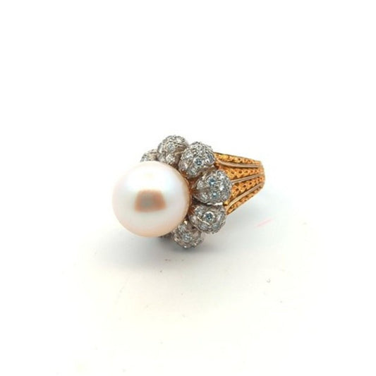 Buccellati Italy Post-1980s 18KT White & Yellow Gold Cultured Pearl & Diamond Ring side