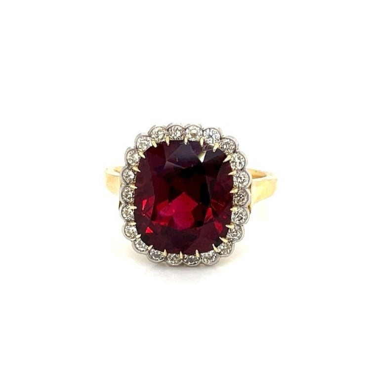 Antique 18KT Yellow Gold Spinel & Diamond Ring front