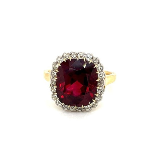 Antique 18KT Yellow Gold Spinel & Diamond Ring front