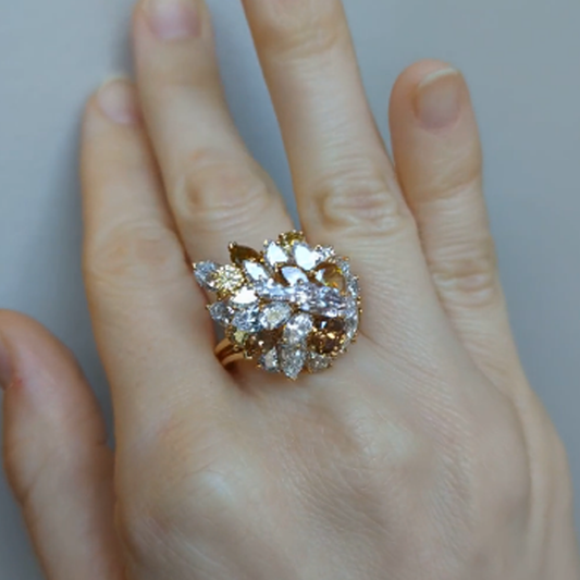 Oscar Heyman Bros. 1970s 18KT Yellow Gold Diamond Ring on finger