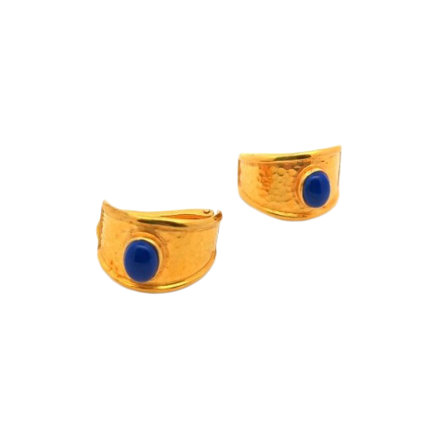 1980s 18KT Yellow Gold Lapis Lazuli Earrings front