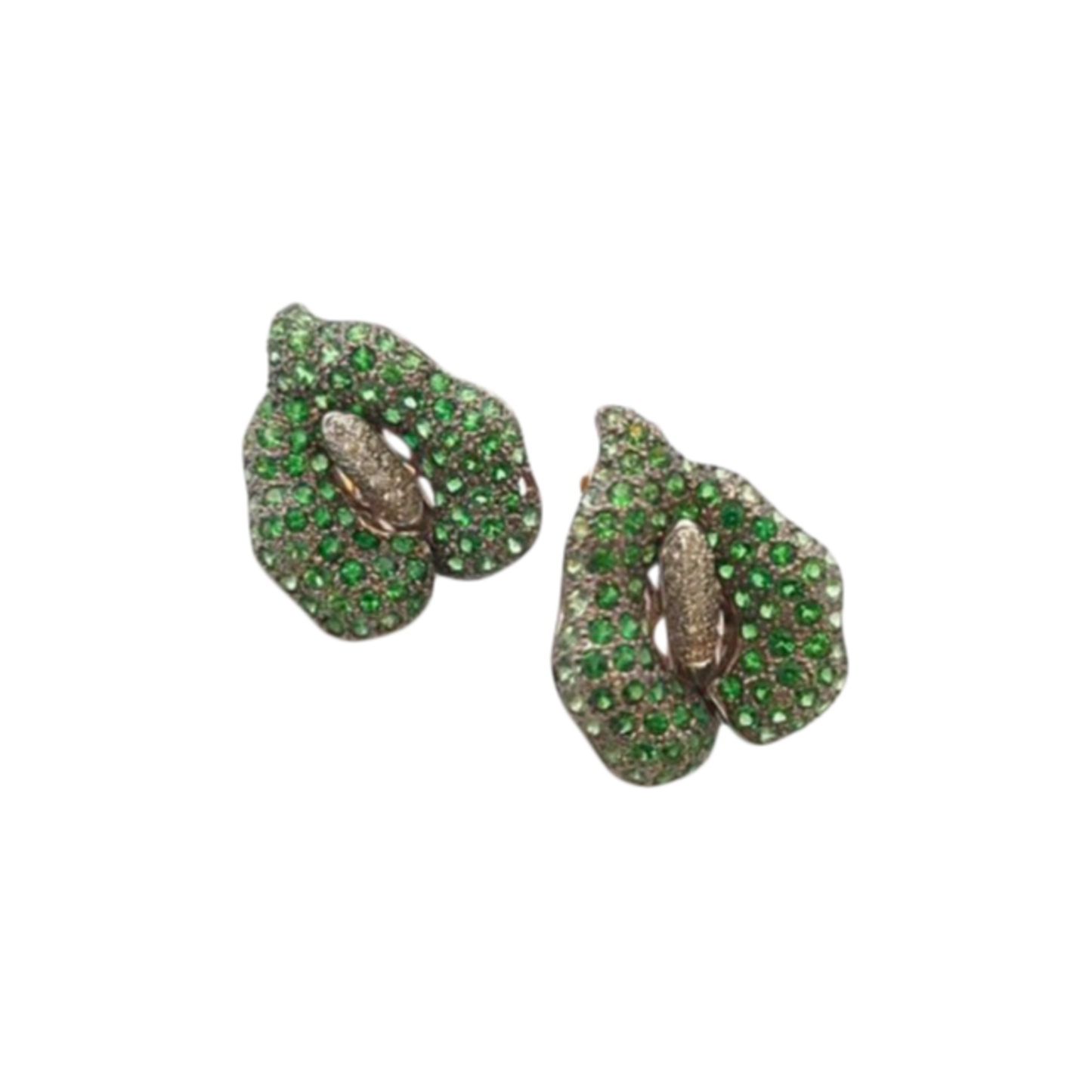 Post-1980s 18KT White Gold Tsavorite Garnet & Diamond Calla Lilly Earrings front