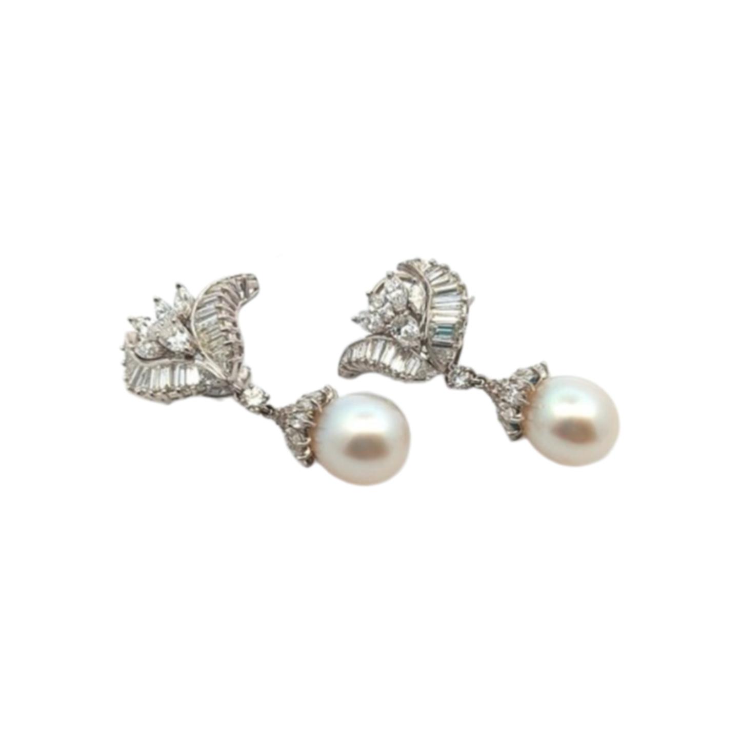 1960s Platinum Cultured Pearl & Diamond Earrings