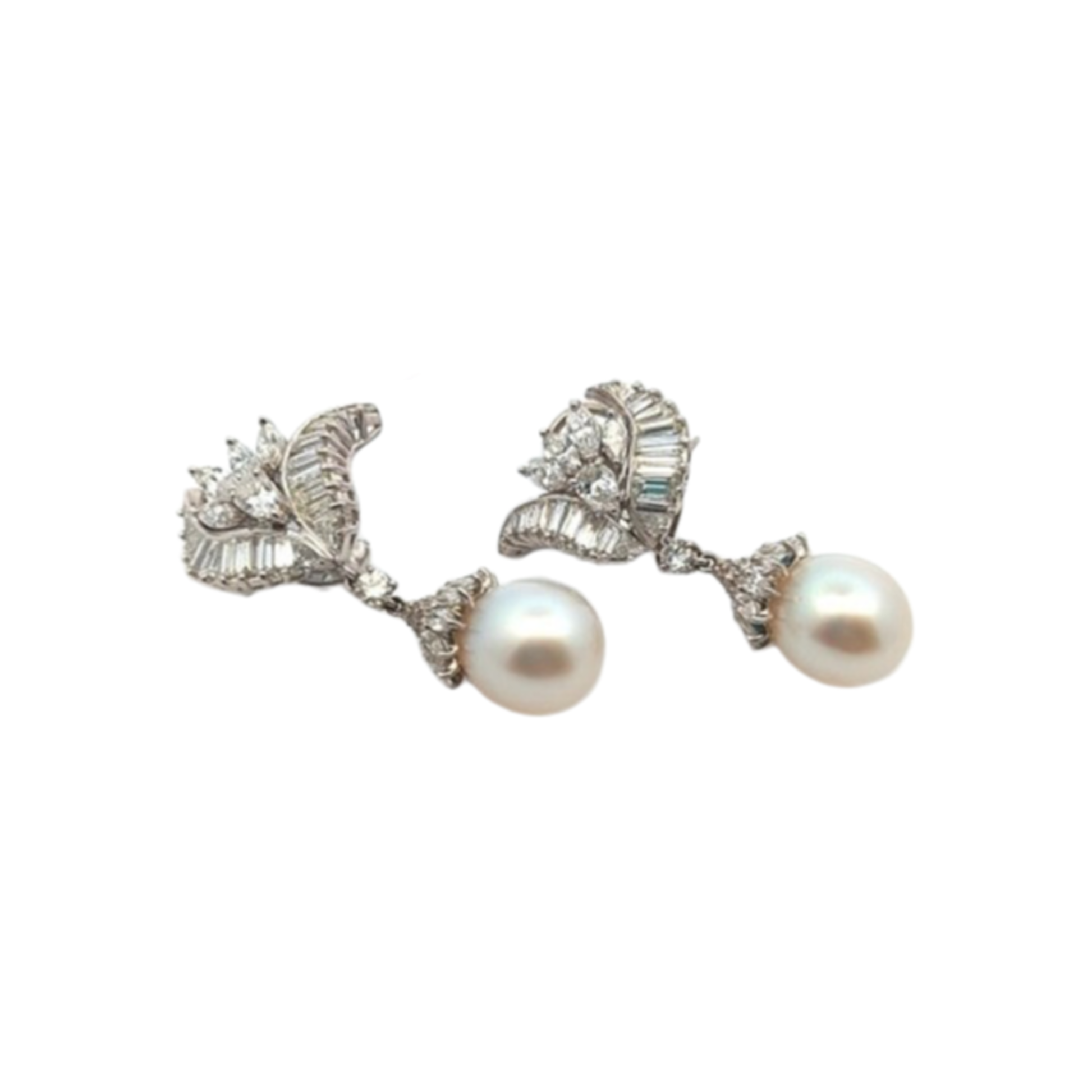 1960s Platinum Cultured Pearl & Diamond Earrings