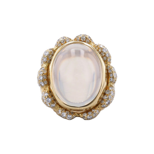 Julius Cohen Post-1980s 18KT Yellow Gold Moonstone & Diamond Ring front