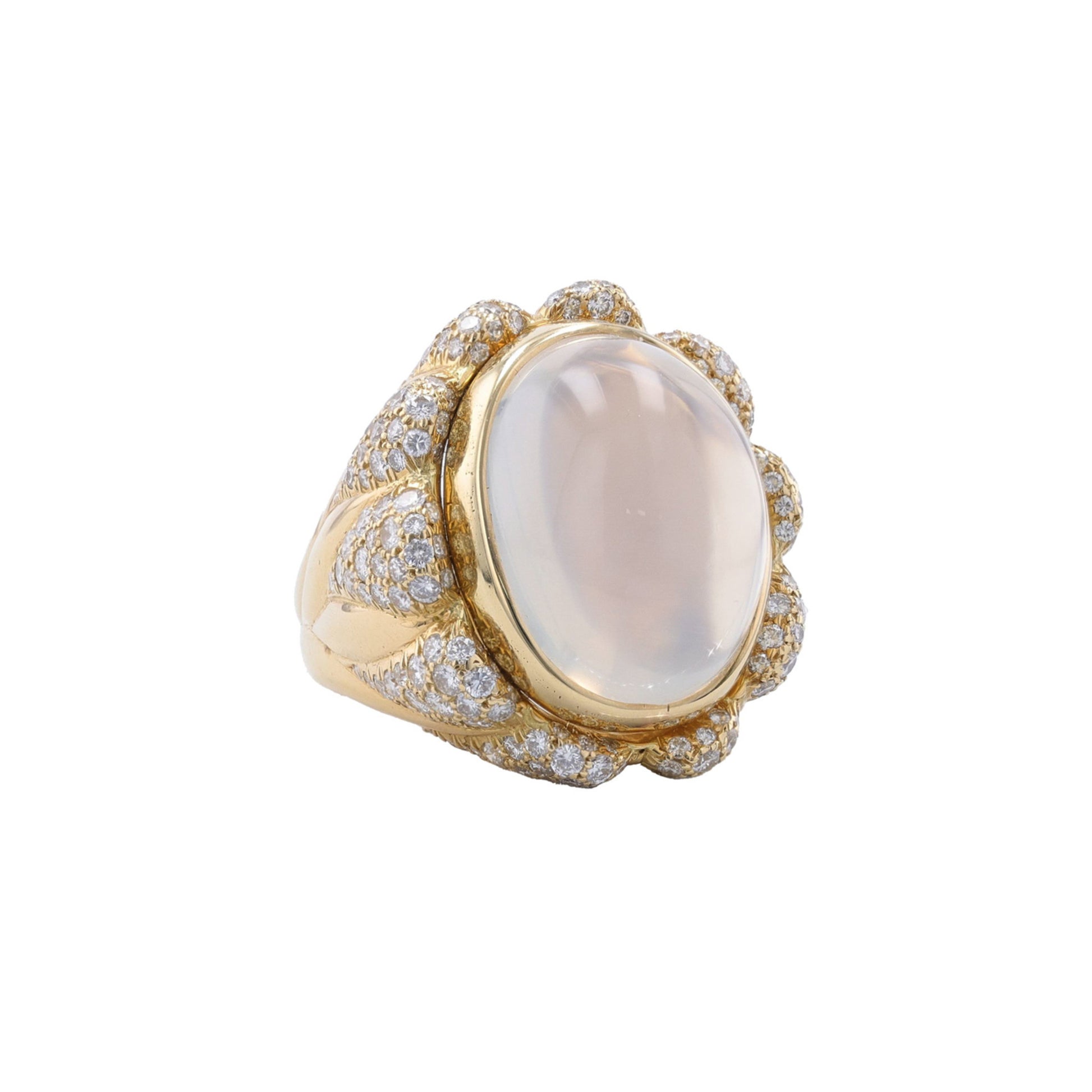 Julius Cohen Post-1980s 18KT Yellow Gold Moonstone & Diamond Ring side