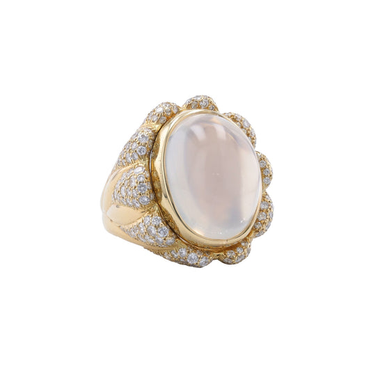 Julius Cohen Post-1980s 18KT Yellow Gold Moonstone & Diamond Ring side