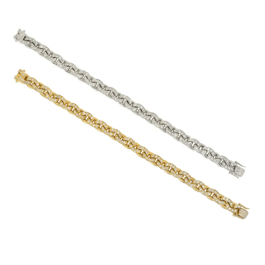Pierre Sterle Paris 1970s 18KT White & Yellow Gold Diamond Bracelets front