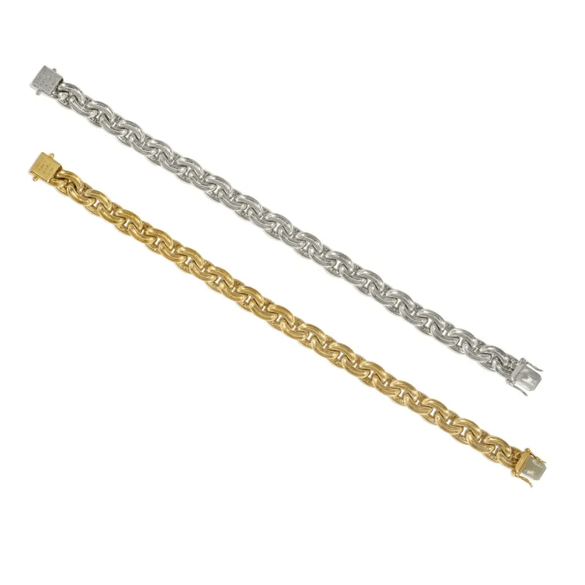Pierre Sterle Paris 1970s 18KT White & Yellow Gold Diamond Bracelets back